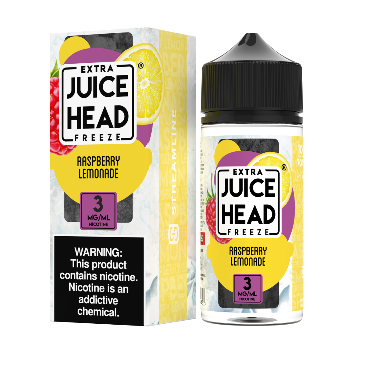 Juice Head Series E-Liquid | 100mL | 3mg | (Freebase) | Raspberry Lemonade Freeze with Packaging