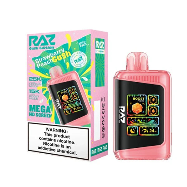 RAZ LTX Disposable | 25000 Puffs | 16mL | 50mg | MOQ 5 | Gush Edt. | Strawberry Peach Gush with packaging