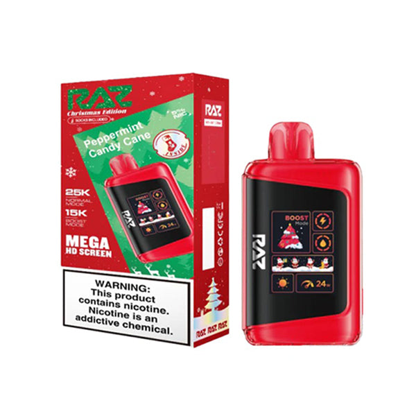 RAZ LTX Disposable | 25000 Puffs | 16mL | 50mg | MOQ 5 | Christmas Edt. |  Peppermint Candy Cane with Packaging