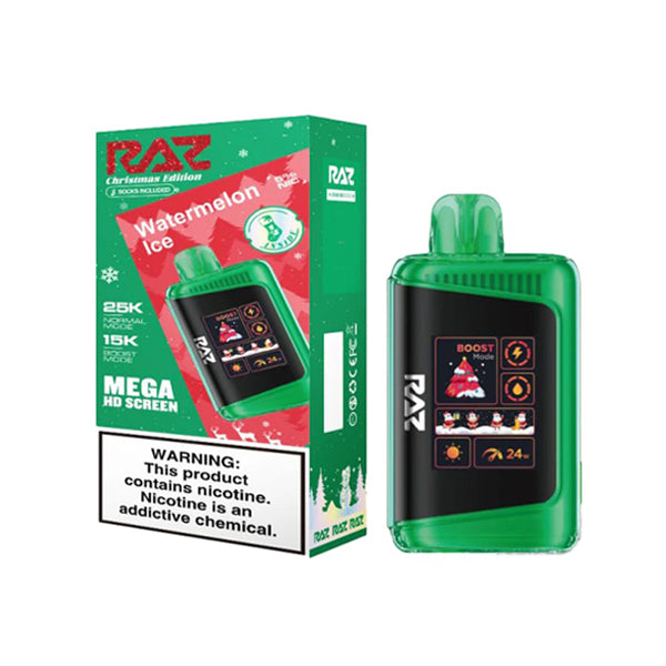 RAZ LTX Disposable | 25000 Puffs | 16mL | 50mg | MOQ 5 | Christmas Edt. | Watermelon Ice  with Packaging