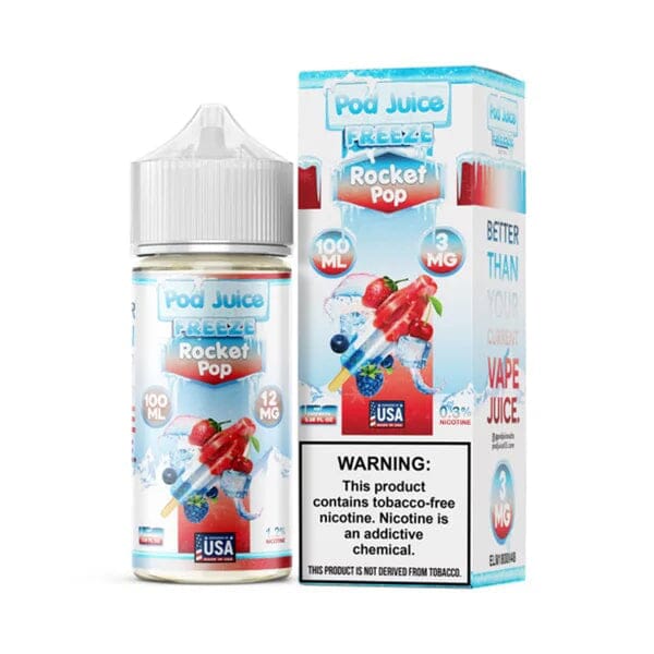 Pod Juice Series E-Liquid | 100mL | Freebase | 3mg | Rocket Pop Freeze with Packaging 