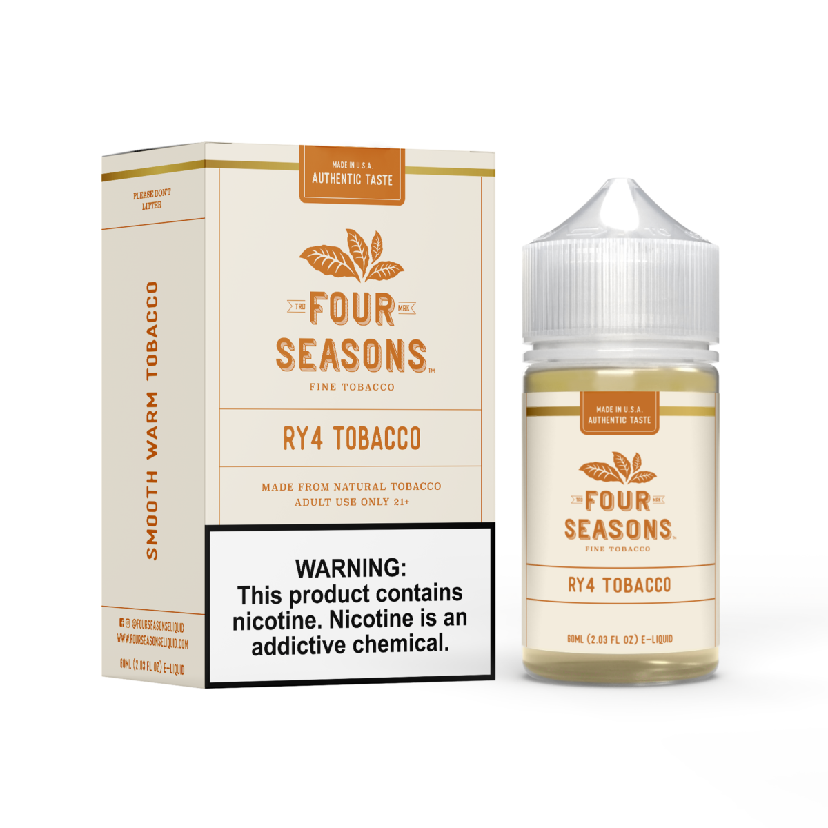 Four Seasons Series E-Liquid | 60mL | (Freebase) | Ry4 Tobacco with packaging