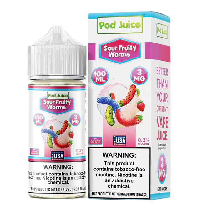 Pod Juice Series E-Liquid | 100mL | 3mg | (Freebase) | Sour Fruity Worms with Packaging