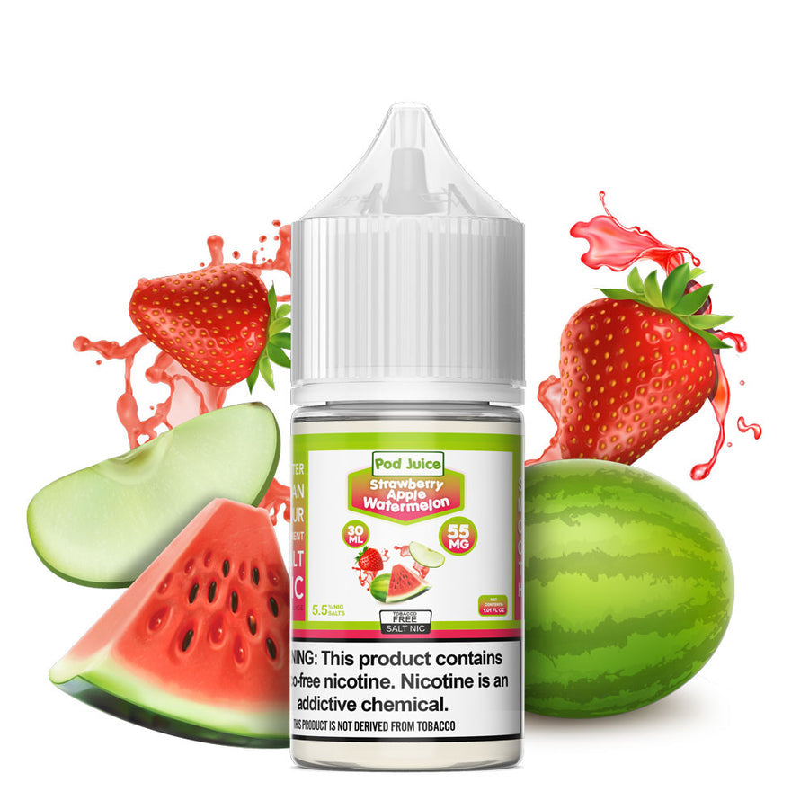 Pod Juice Salt Series E-Liquid | 30mL | 55mg | Strawberry Apple Watermelon bottle