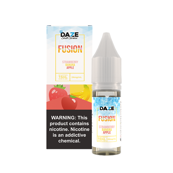 7Daze Fusion Salt Series E-Liquid | 15mL | (Salt Nic) | 24mg | Strawberry Banana Apple Iced with packaging