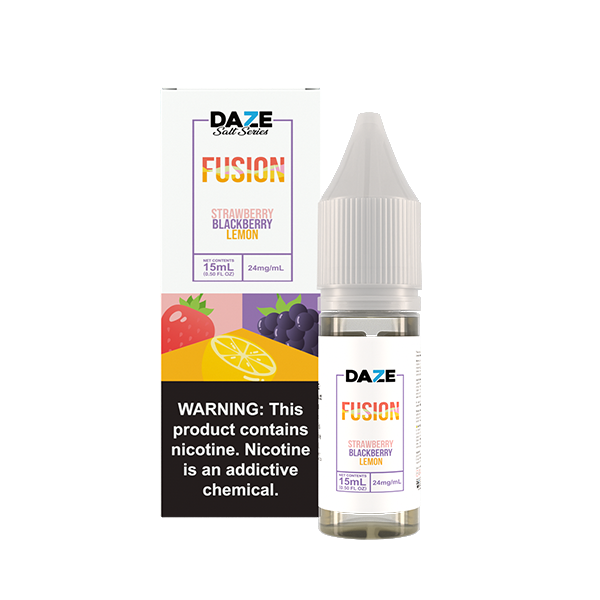 7Daze Fusion Salt Series E-Liquid | 15mL | (Salt Nic) | 24mg | Strawberry Blackberry Lemon with packaging