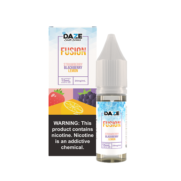 7Daze Fusion Salt Series E-Liquid | 15mL | (Salt Nic) | 24mg | Strawberry Blackberry Lemon Iced with packaging
