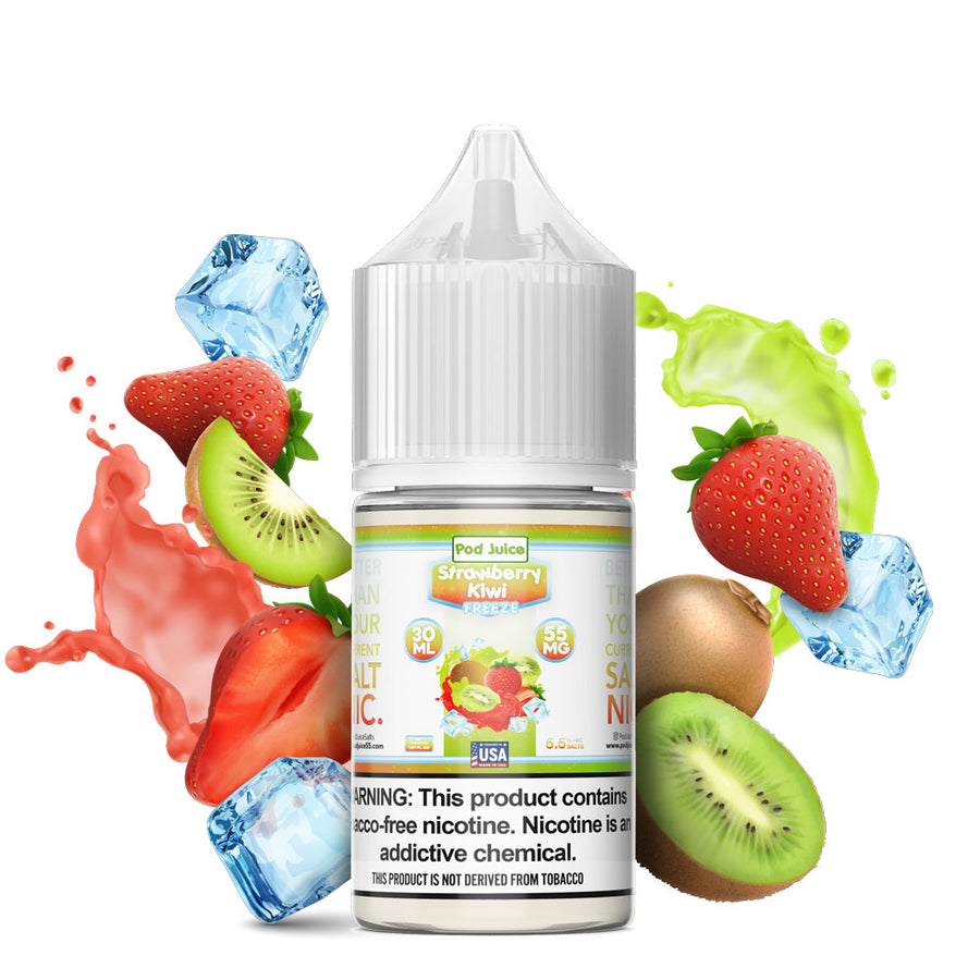 Pod Juice | TFN Salt Series E-Liquid | 30mL | 55mg | Strawberry Kiwi Freeze bottle