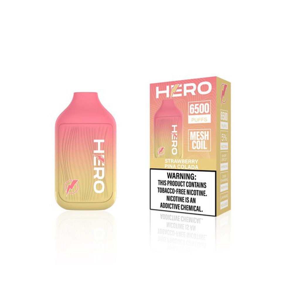 Hero Disposable 6500 Puffs 9mL 50mg Strawberry Pina Colada With Packaging