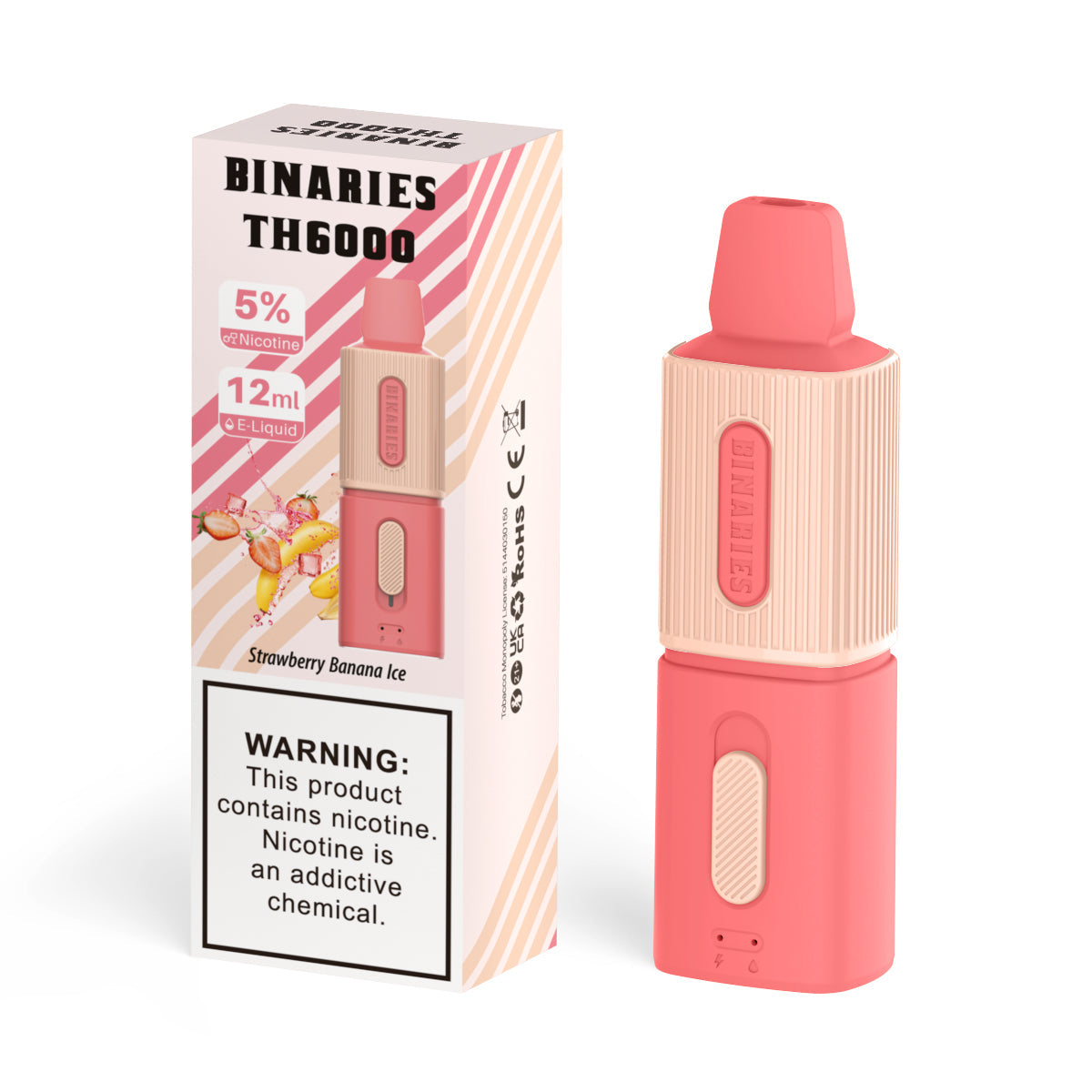 HorizonTech Binaries Cabin TH6000 Disposable | 6000 Puffs | 12mL | 50mg | MOQ 10 | Strawberry Banana Ice with Packaging 