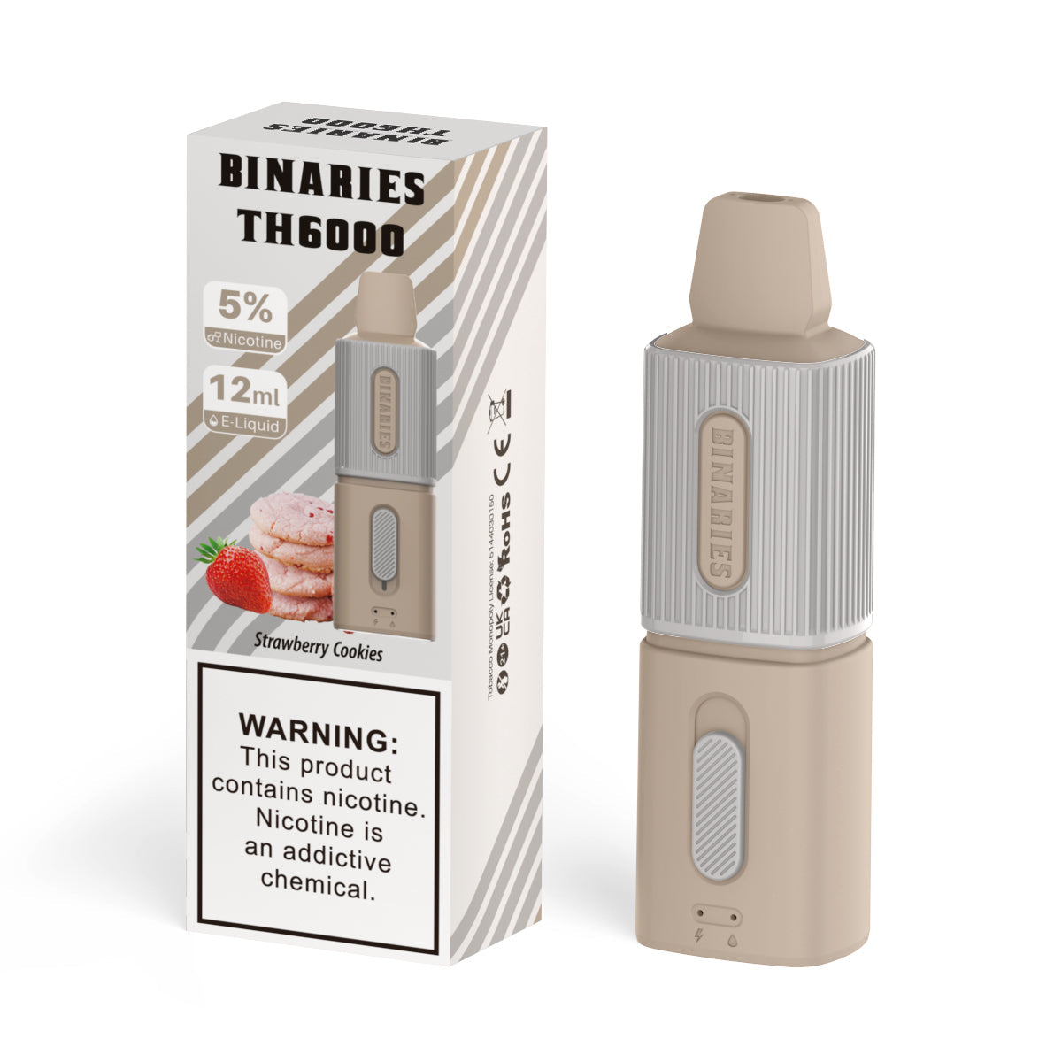 HorizonTech Binaries Cabin TH6000 Disposable | 6000 Puffs | 12mL | 50mg | MOQ 10 | Strawberry Cookies with Packaging 