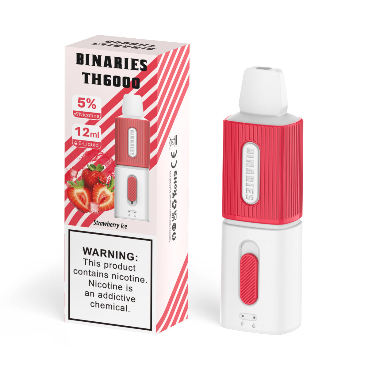 HorizonTech Binaries Cabin TH6000 Disposable | 6000 Puffs | 12mL | 50mg | MOQ 10 | Strawberry Ice with Packaging 
