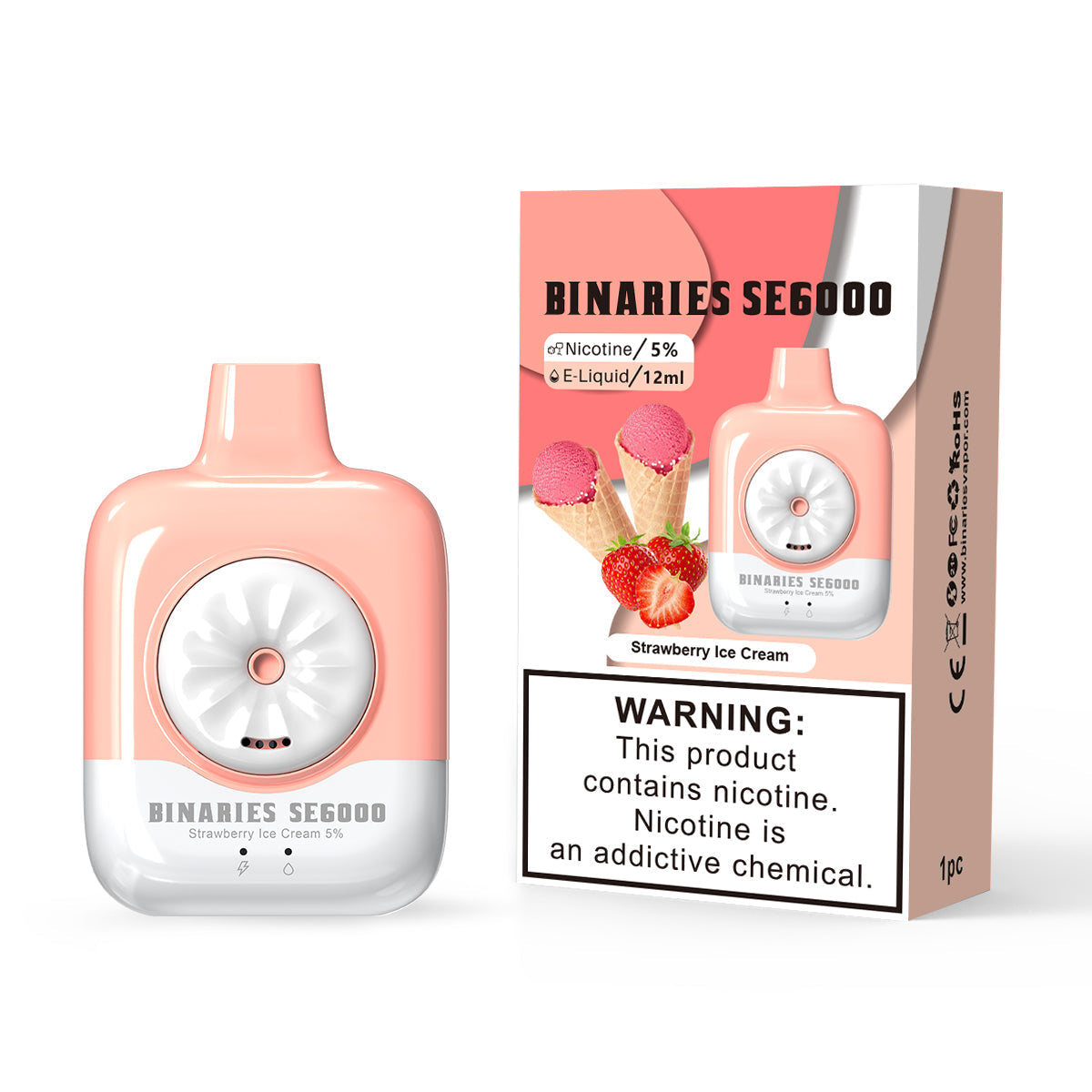 HorizonTech Binaries Cabin Disposable SE | 6000 Puffs | 12mL | 50mg | MOQ 10 | Strawberry Ice Cream with Packaging