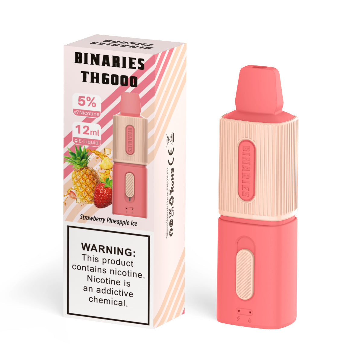 HorizonTech Binaries Cabin TH6000 Disposable | 6000 Puffs | 12mL | 50mg | MOQ 10 | Strawberry Pineapple Ice with Packaging 