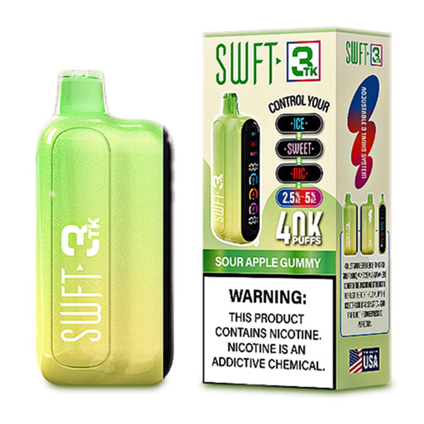 SWFT 3TK (Dispo) | 40000Puff | 24mL | Nic + Sweet + Ice Control | Sour Apple Gummy with packaging