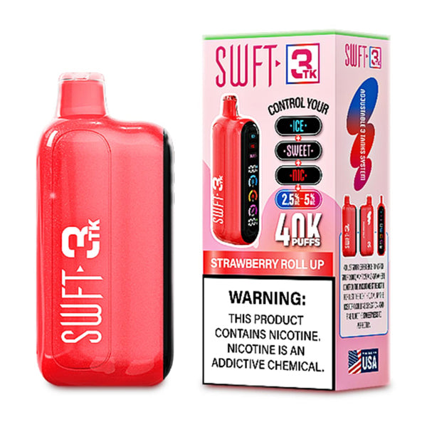 SWFT 3TK (Dispo) | 40000Puff | 24mL | Nic + Sweet + Ice Control | Strawberry  Roll Up with packaging