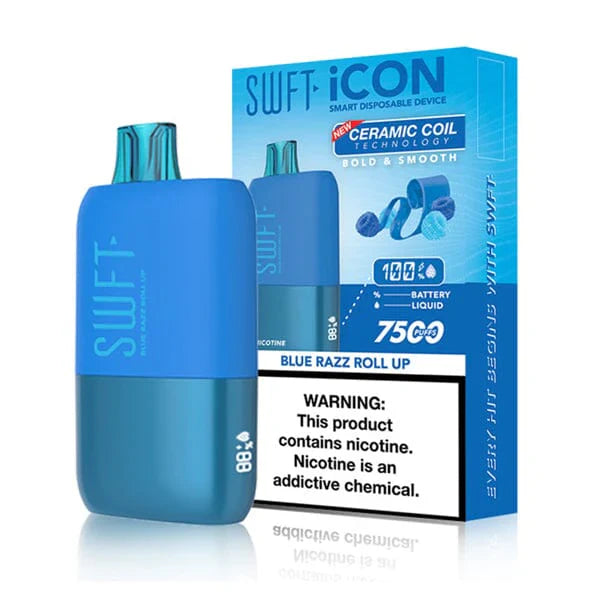 SWFT Icon Disposable | 7500 Puffs | 17mL | 50Mg | MOQ 10 | Blue razz Roll Up with Packaging