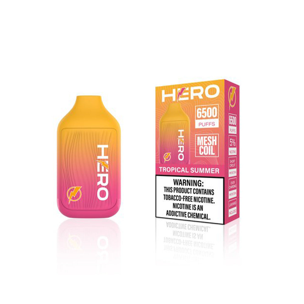 Hero Disposable 6500 Puffs 9mL 50mg Tropical Summer With Packaging