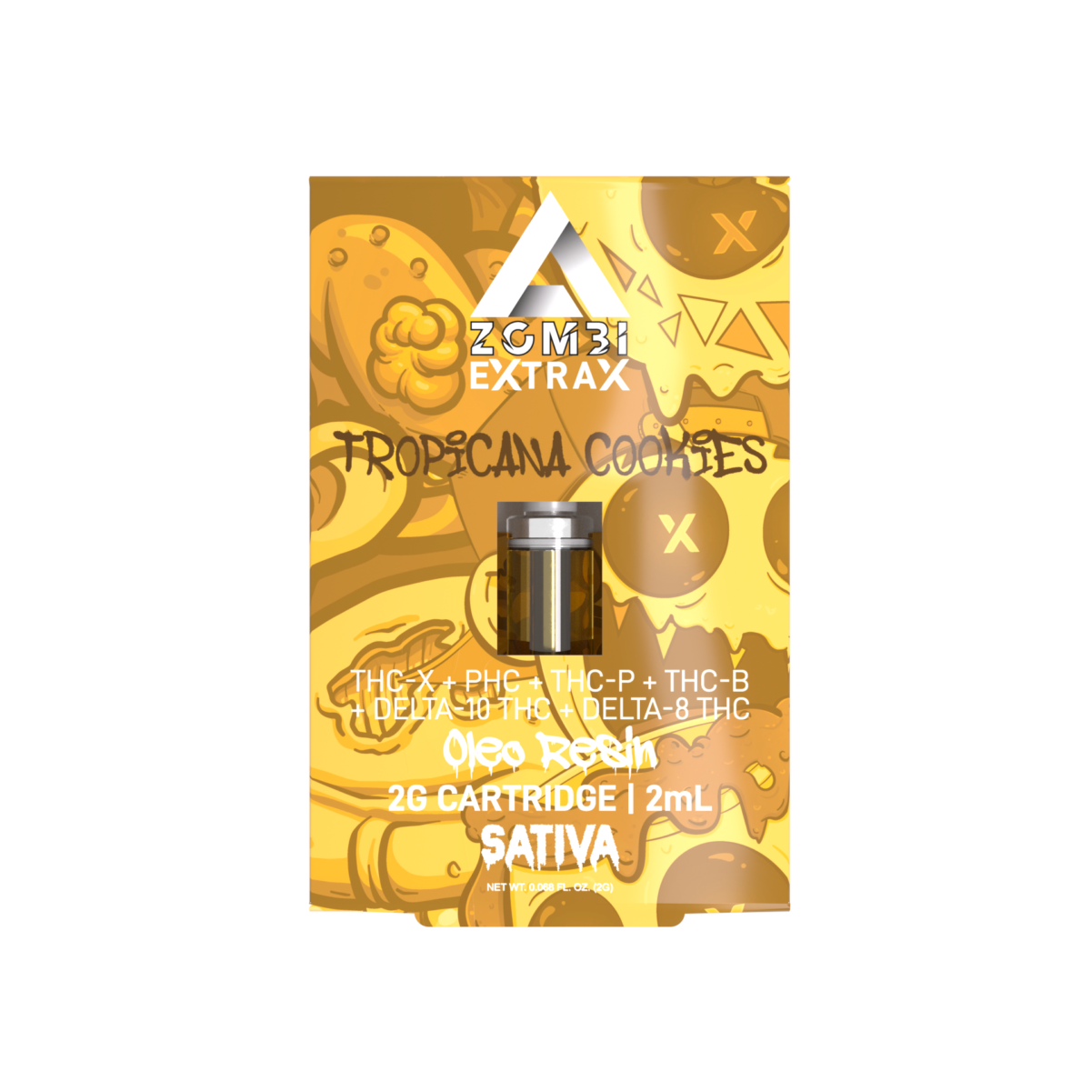 Zombi Extrax Oleo Resin THCX + PHC + THCP + THC-B + D10 + D8 Cartridge (2g) | Tropicana Cookies with Packaging