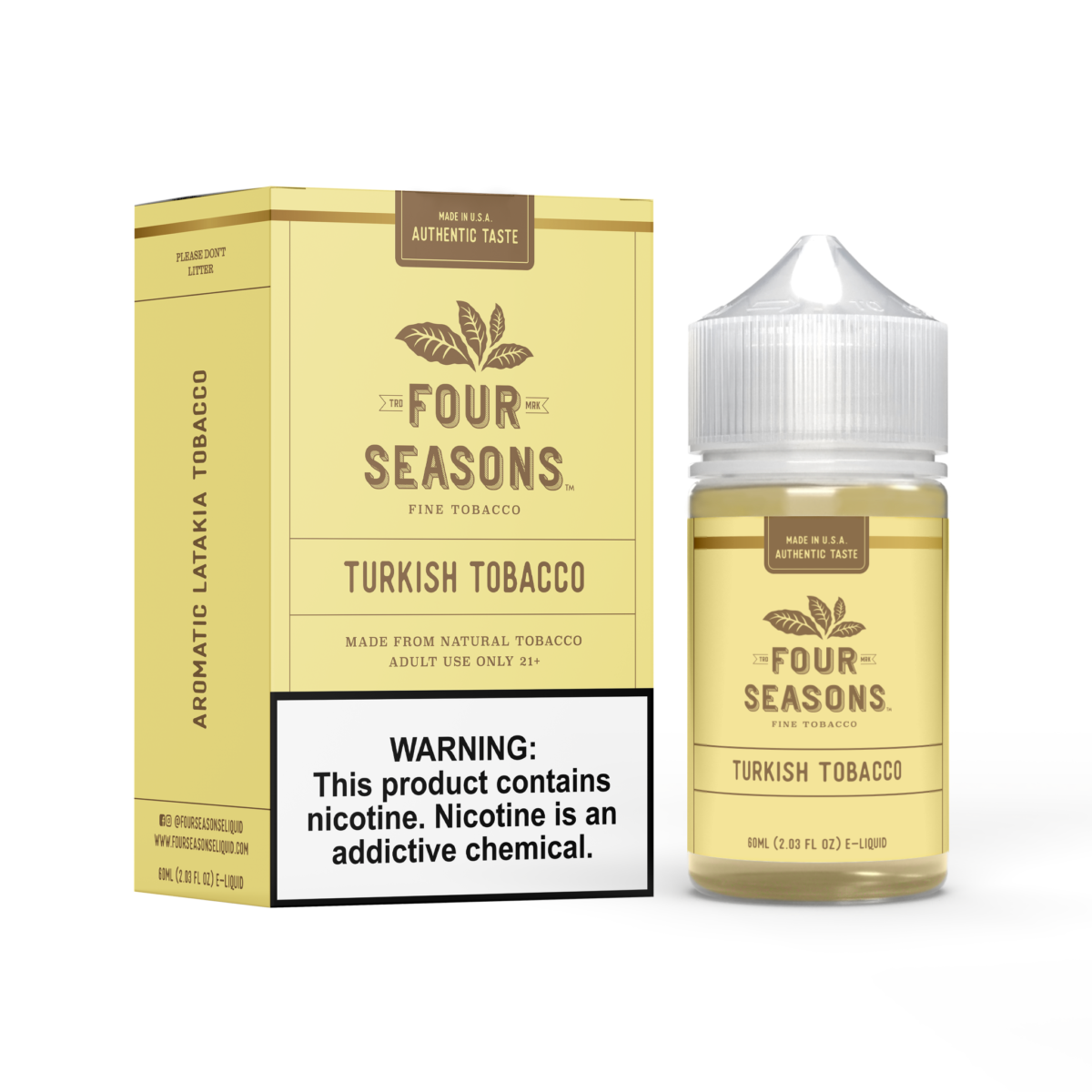 Four Seasons Series E-Liquid | 60mL | (Freebase) | Turkish Tobacco with packaging