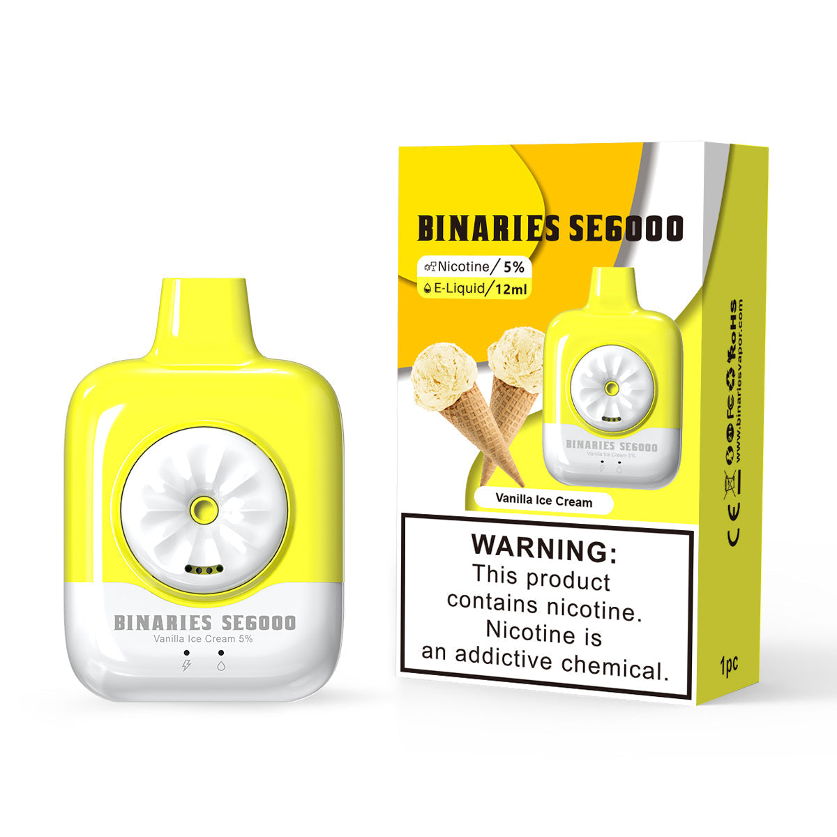 HorizonTech Binaries Cabin Disposable SE | 6000 Puffs | 12mL | 50mg | MOQ 10 | Vanila Ice Cream with Packaging