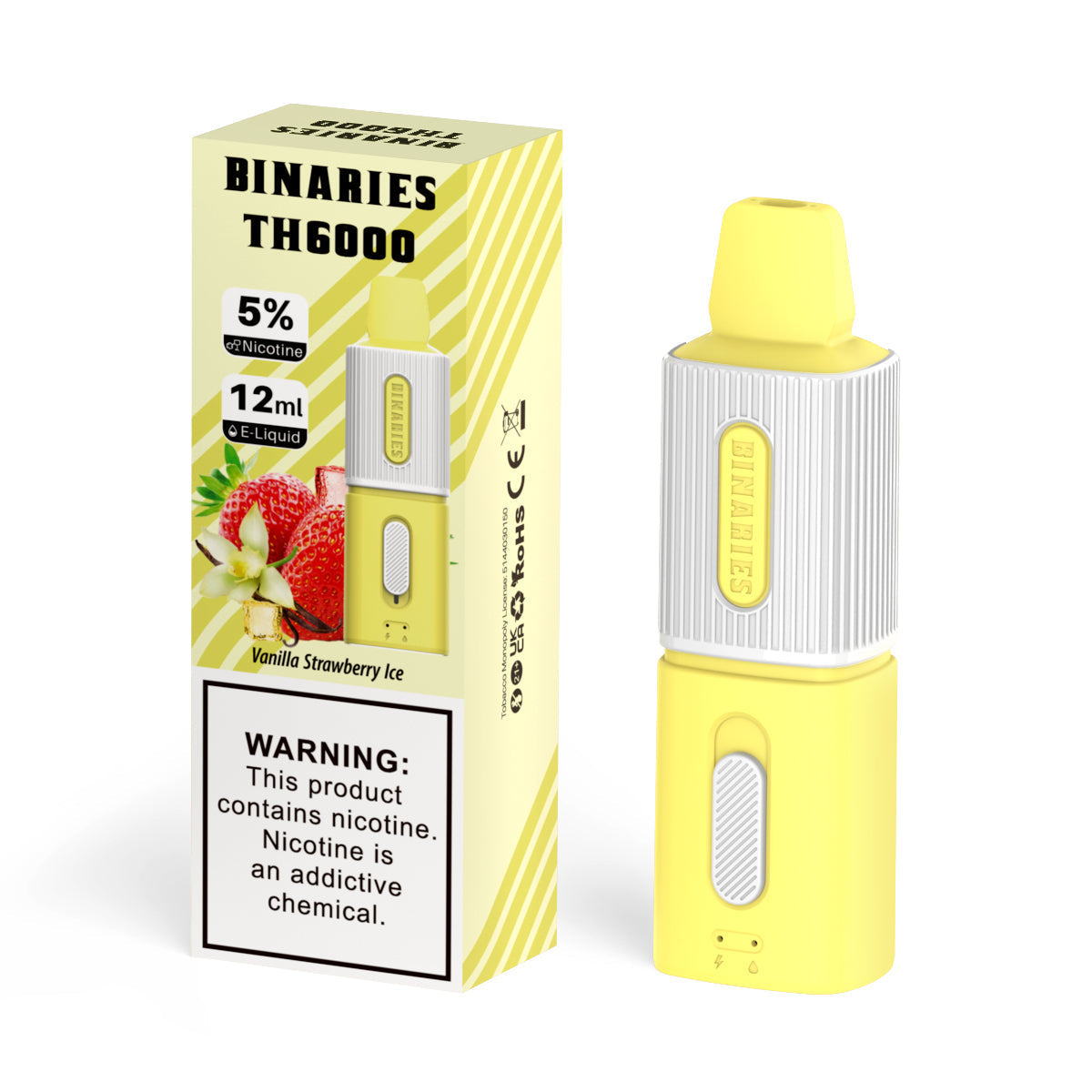 HorizonTech Binaries Cabin TH6000 Disposable | 6000 Puffs | 12mL | 50mg | MOQ 10 | Vanilla Strawberry Ice with Packaging 
