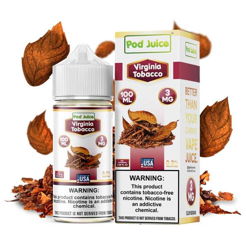 Pod Juice Series E-Liquid | 100mL | 3mg | (Freebase) | Virginia Tobacco with Packaging