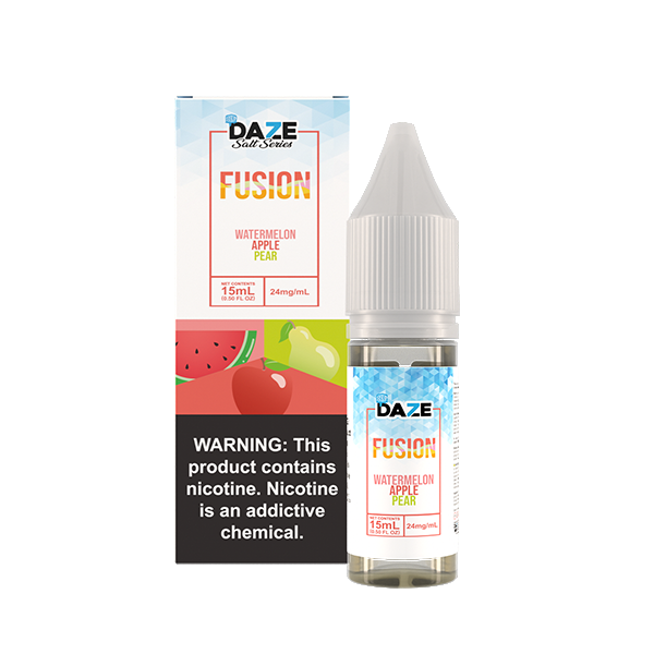 7Daze Fusion Salt Series E-Liquid | 15mL | (Salt Nic) | 24mg | Watermelon Apple Pear Iced with packaging