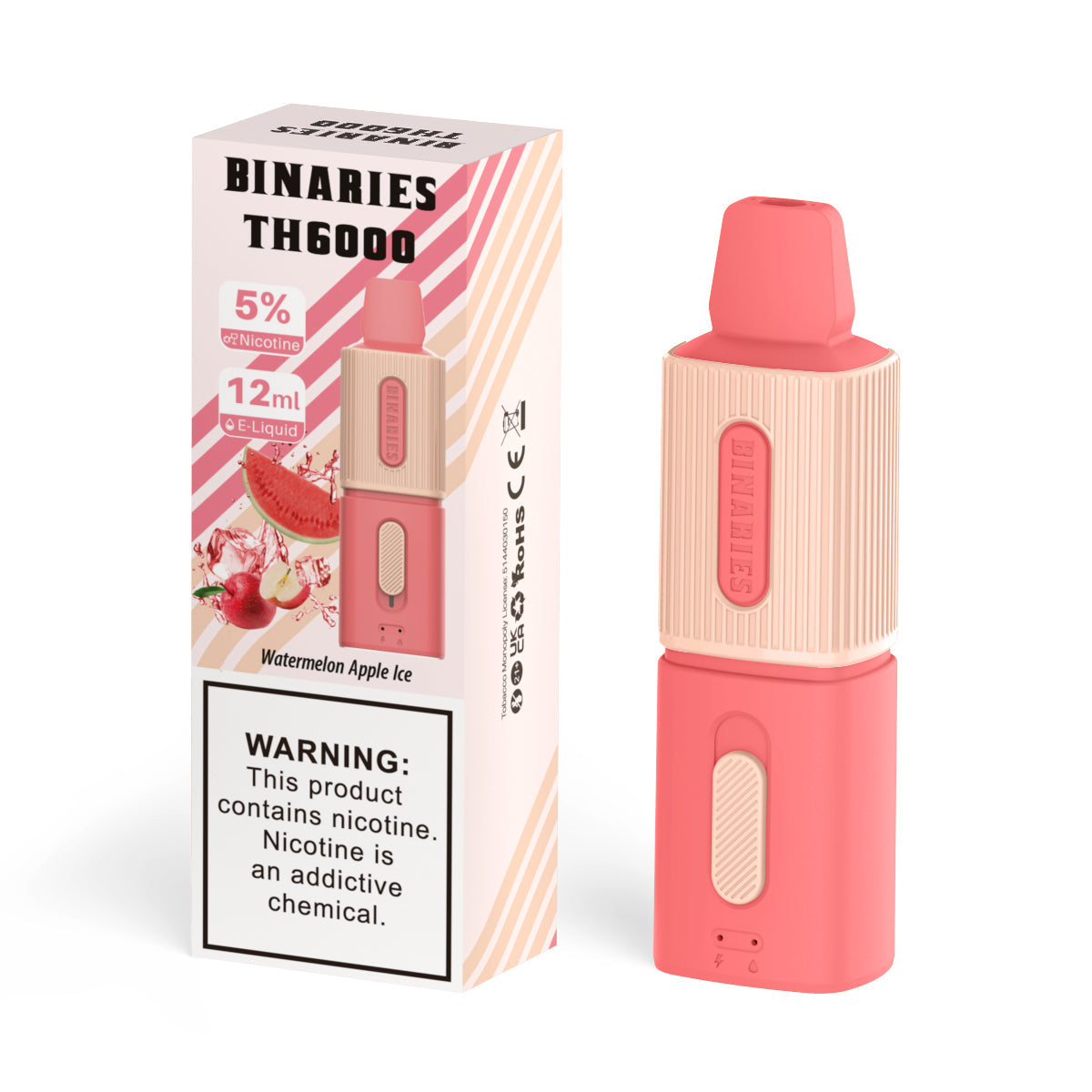 HorizonTech Binaries Cabin TH6000 Disposable | 6000 Puffs | 12mL | 50mg | MOQ 10 | Watermelom Apple Ice with Packaging 
