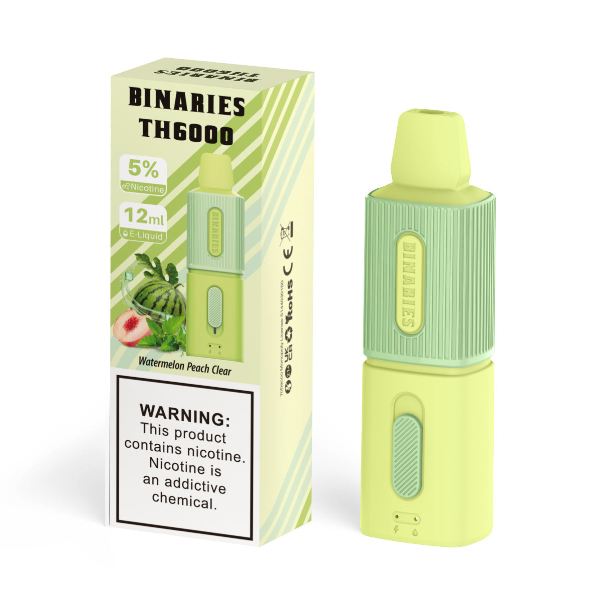 HorizonTech Binaries Cabin TH6000 Disposable | 6000 Puffs | 12mL | 50mg | MOQ 10 | Watermelon Peach Clear with Packaging 