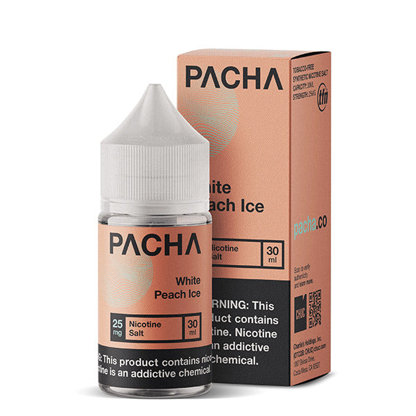 Pachamama TFN Salt Series E-Liquid | 30mL | (Salt Nic) | White Peach Ice with packaging