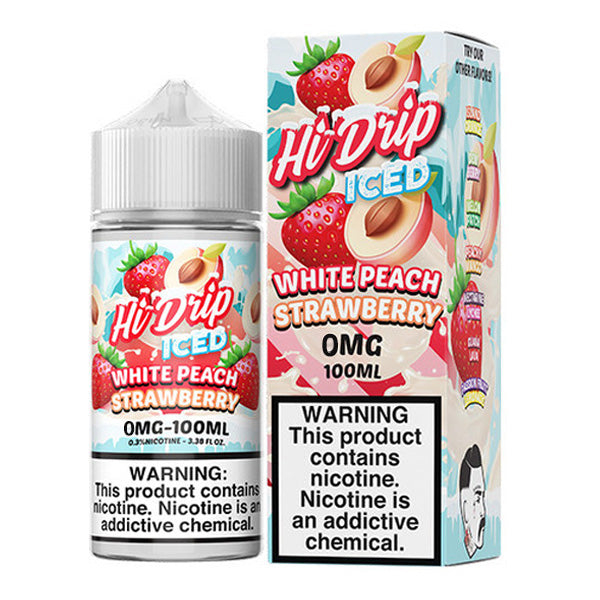 Hi-Drip Series E-Liquid 100mL (Freebase | 0mg | White Peach Strawberry Iced with packaging