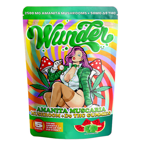 Watermelon - WunderAmanita Muscaria Mushroom + D9 THC Gummies | 2,500 Mg Amanita Muscaria + 50 Mg D9 THC Per Bag