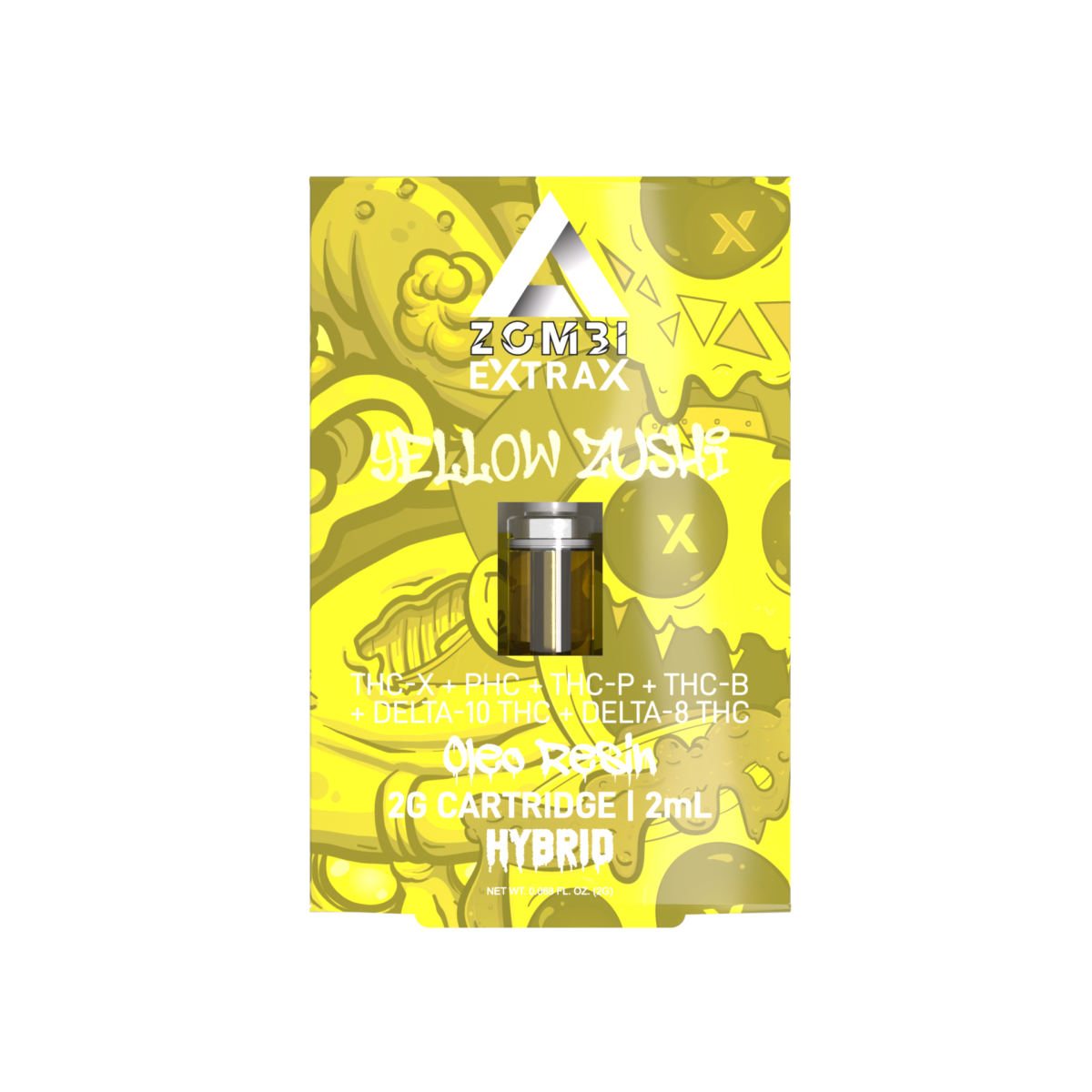 Zombi Extrax Oleo Resin THCX + PHC + THCP + THC-B + D10 + D8 Cartridge (2g) | Yellow Zushi with Packaging