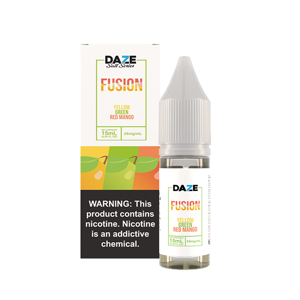 7Daze Fusion Salt Series E-Liquid | 15mL | (Salt Nic) | 24mg | Yellow Green Red Mango with packaging